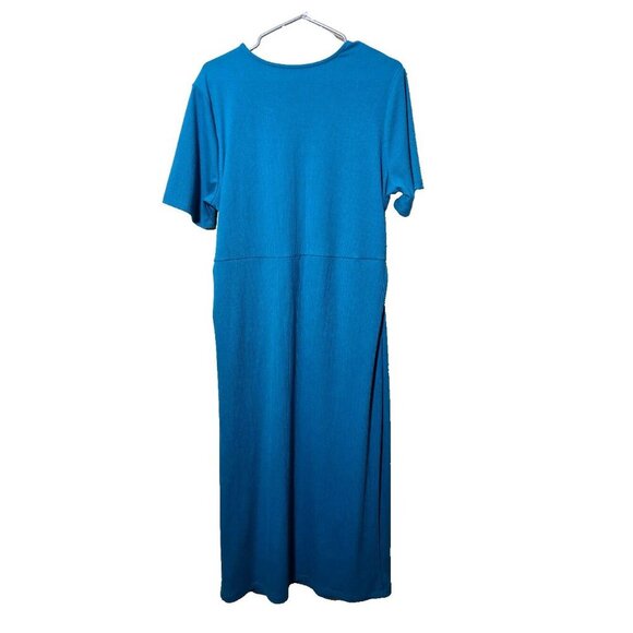 Nina Parker Midi Dress 2X Blue Cut Out Stretch Ribbed Ruched Short Sleeve Casual - Picture 2 of 16